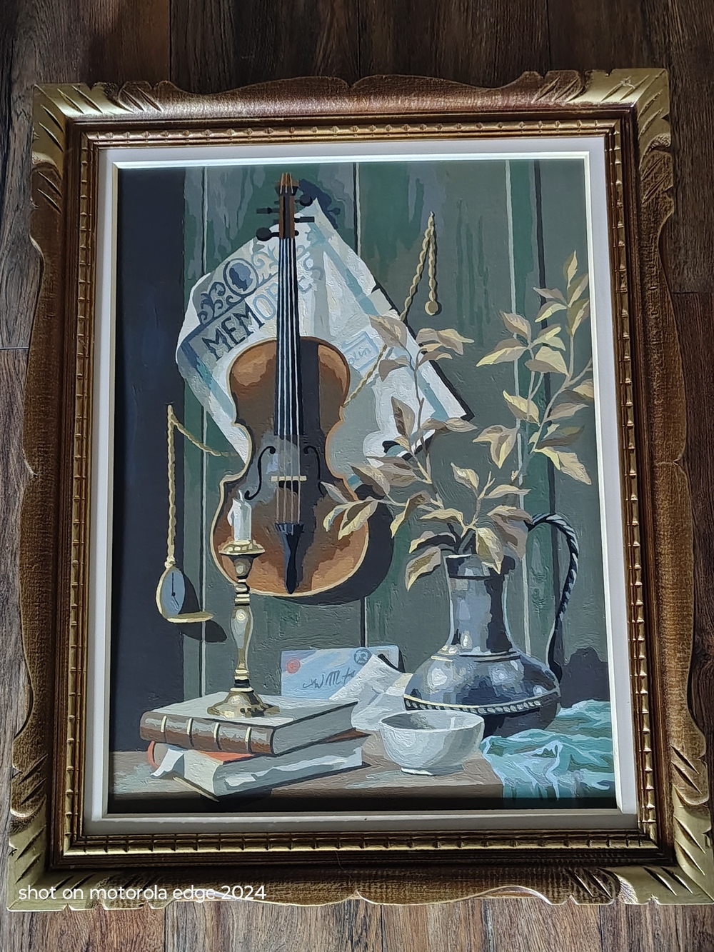 VTG Mid Century Craft Master Paint By Number Violin Painting Framed MCM 1969